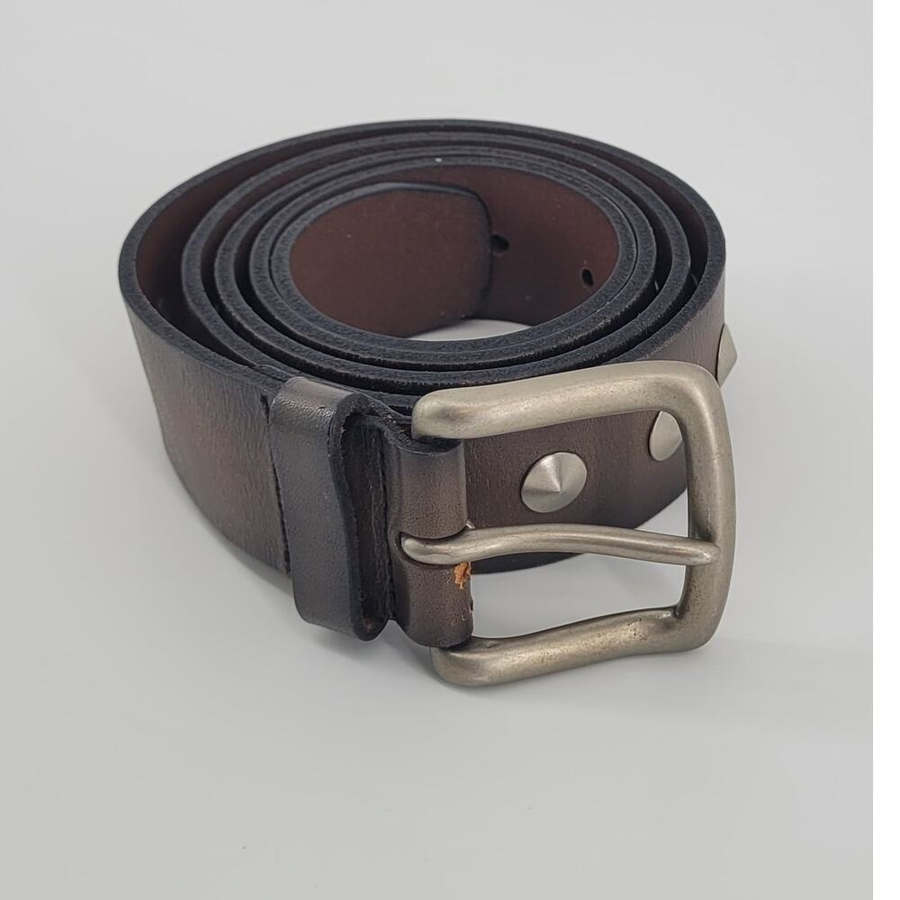 Y2K Fossil Leather Belt Unisex Brown Round Silver Rivets Studded Size L 39-44"